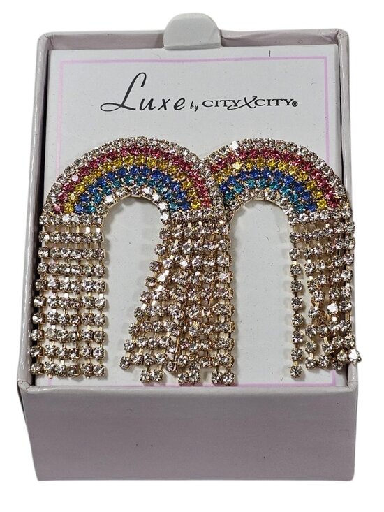Rainbow Jewelry - Luxe by City x City Rainbow Rhinestone Dangle Earrings Statement piece Jewelry